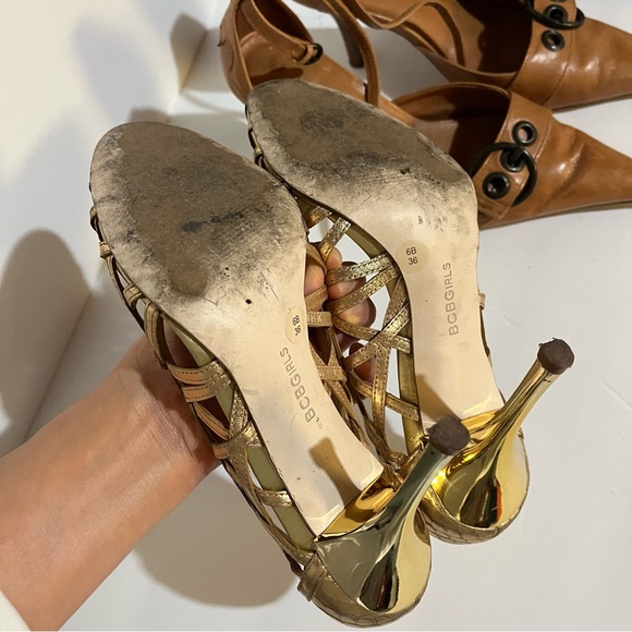 BCBG girls gold cut out heels leather size 6 US - Picture 3 of 4